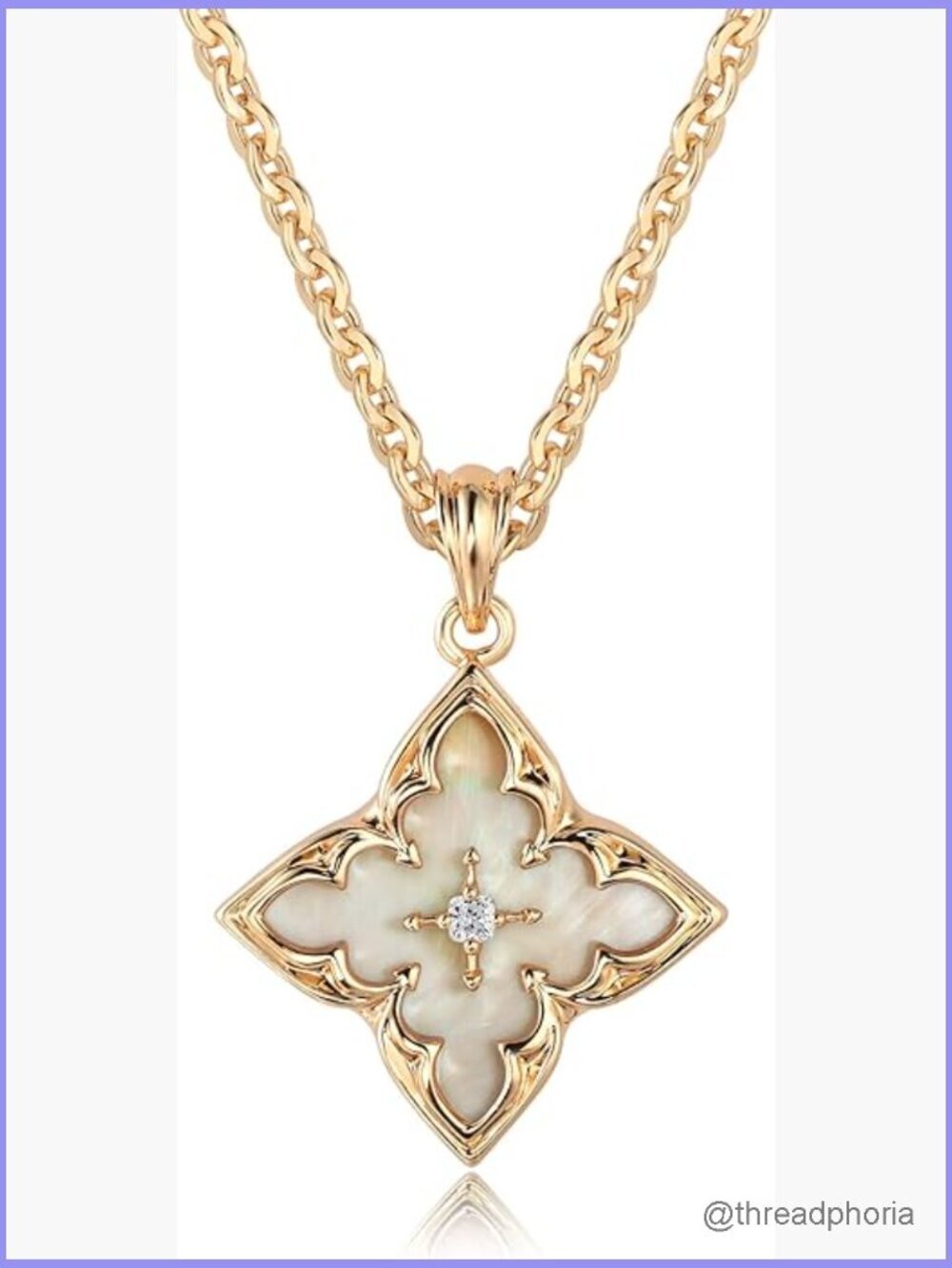 Dainty Gold Clover Pendant Necklace with CZ Stone - Adjustable Chain